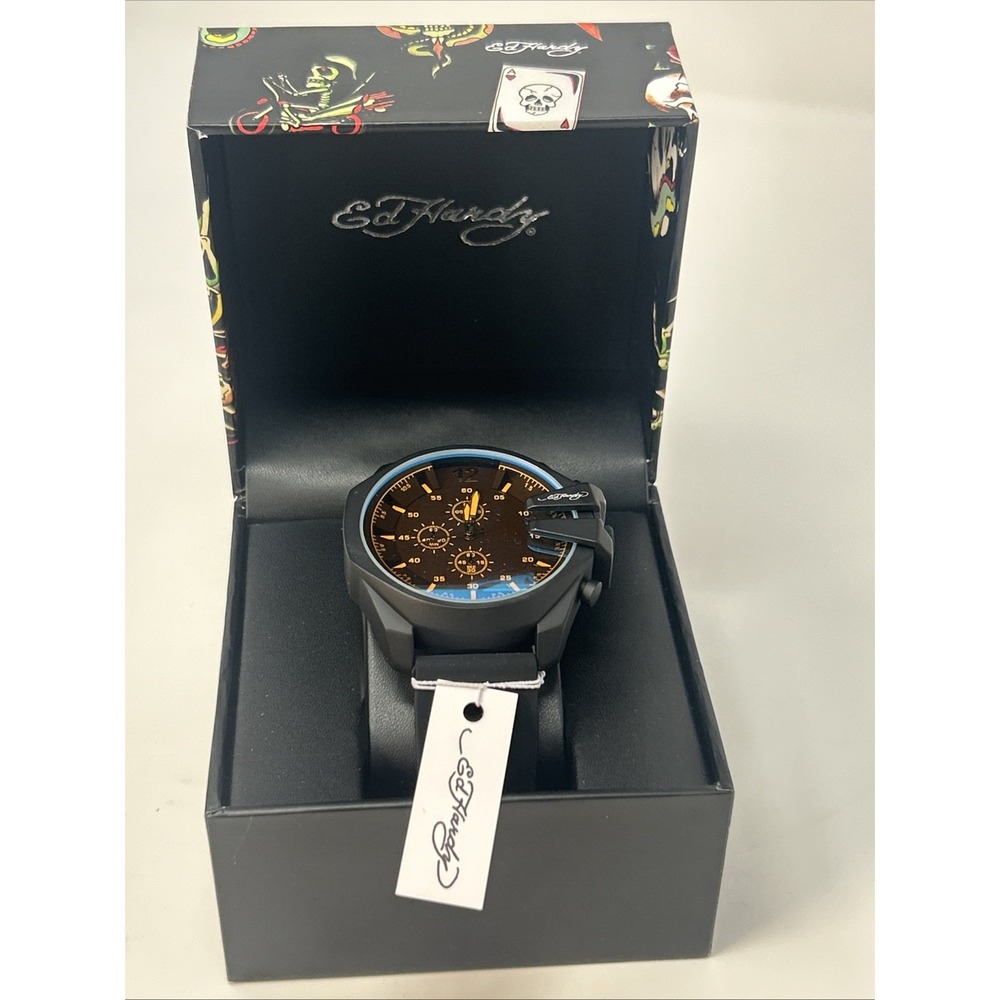 NIB Ed Hardy Men's Multi-Dial Chronograph Watch Black Strap ($95 Retail)